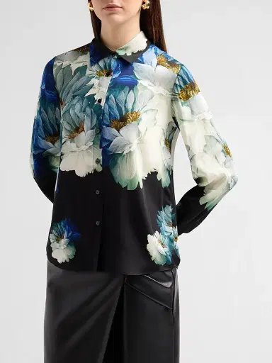 Elie Tahari Women's Madeline Floral Silk-Blend Blouse - Twilight Floral Print | Thumbnail 4