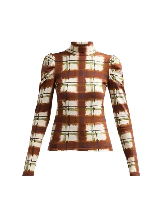 Cara Cara Women's Chira Blurred Plaid Turtleneck Top - Painted Plaid Brown