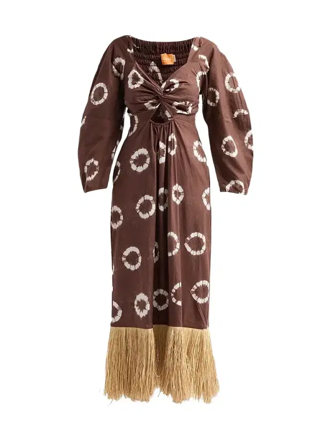 Elisamama Women's Ajoke Tie-Dye Fringe Midi Dress