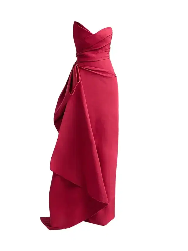 Women's Asymmetric Draped Silk Faille Gown - Rhubarb Women's Asymmetric Draped Silk Faille Gown - Rhubarb