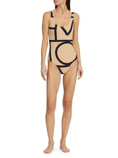 TOTEME Women's Monogram One-Piece Swimsuit - Tofu Black Monogram | Thumbnail 2 TOTEME Women's Monogram One-Piece Swimsuit - Tofu Black Monogram | Thumbnail 2