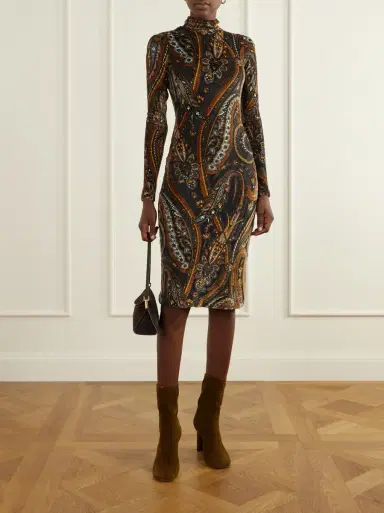 Etro Printed stretch-velvet knee-length dress | Thumbnail 2
