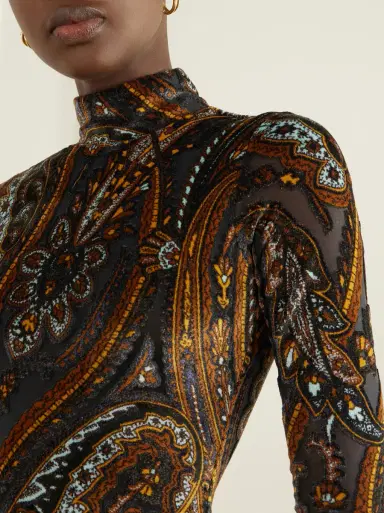 Etro Printed stretch-velvet knee-length dress | Thumbnail 4