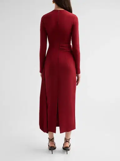 Lela Rose Women's Floral Organza Embroidered Crepe Dress - Wine | Thumbnail 3 Lela Rose Women's Floral Organza Embroidered Crepe Dress - Wine | Thumbnail 3