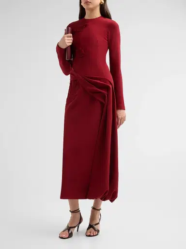 Lela Rose Women's Floral Organza Embroidered Crepe Dress - Wine | Thumbnail 4 Lela Rose Women's Floral Organza Embroidered Crepe Dress - Wine | Thumbnail 4