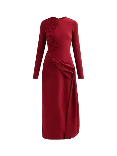 Lela Rose Women's Floral Organza Embroidered Crepe Dress - Wine | Thumbnail 1 Lela Rose Women's Floral Organza Embroidered Crepe Dress - Wine | Thumbnail 1