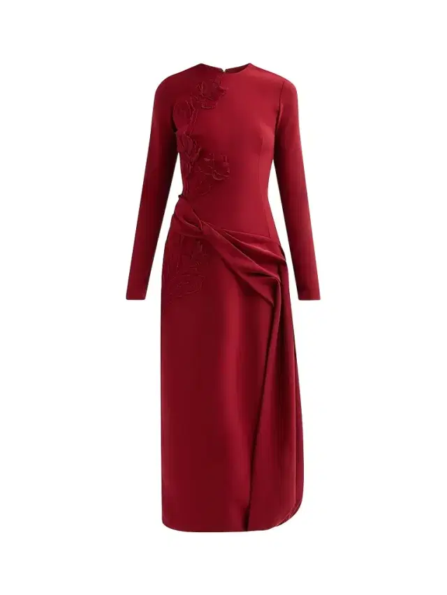 Lela Rose Women's Floral Organza Embroidered Crepe Dress - Wine