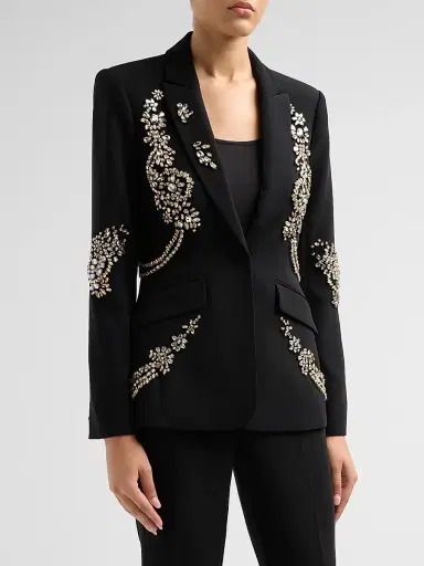 Cinq à Sept Women's Cheyenne Crystal Cascade Blazer - Black | Thumbnail 4
