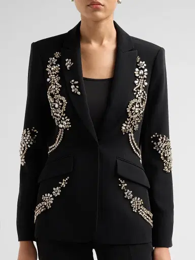 Cinq à Sept Women's Cheyenne Crystal Cascade Blazer - Black | Thumbnail 5