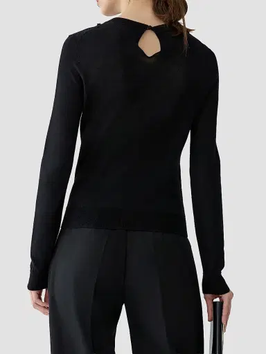 Carolina Herrera Women's Embroidered Wool & Silk-Blend Long-Sleeve Sweater - Black | Thumbnail 3