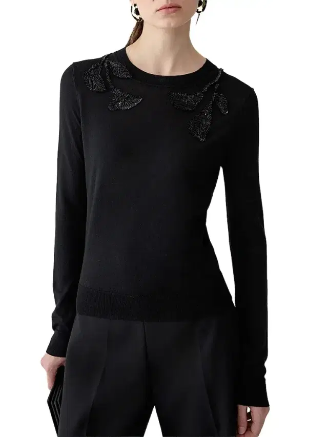 Carolina Herrera Women's Embroidered Wool & Silk-Blend Long-Sleeve Sweater - Black