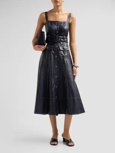 Cinq à Sept Women's Vega Faux-Leather Midi Dress - Navy Amber | Thumbnail 2