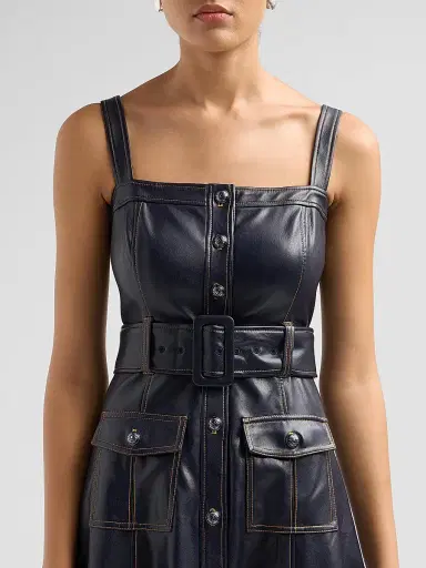 Cinq à Sept Women's Vega Faux-Leather Midi Dress - Navy Amber | Thumbnail 5