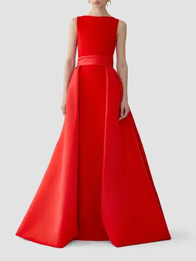 Carolina Herrera Women's Boatneck Silk Overskirt Column Gown - Red - Size 10 | Thumbnail 2 Carolina Herrera Women's Boatneck Silk Overskirt Column Gown - Red - Size 10 | Thumbnail 2