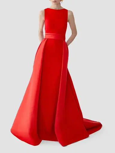 Carolina Herrera Women's Boatneck Silk Overskirt Column Gown - Red - Size 10 | Thumbnail 6 Carolina Herrera Women's Boatneck Silk Overskirt Column Gown - Red - Size 10 | Thumbnail 6