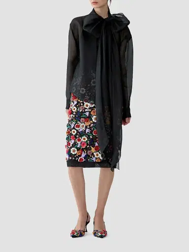 Carolina Herrera Women's Silk Chiffon Bow Blouse - Black | Thumbnail 2