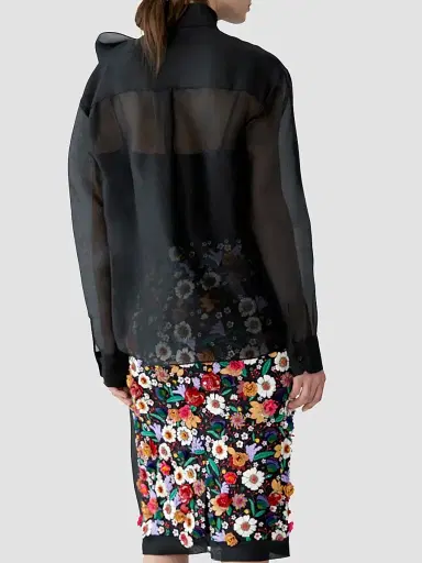 Carolina Herrera Women's Silk Chiffon Bow Blouse - Black | Thumbnail 3