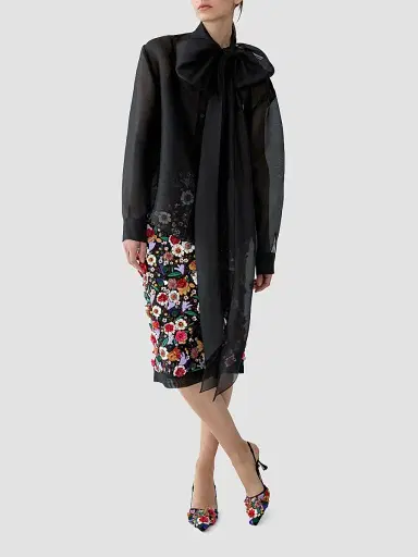 Carolina Herrera Women's Silk Chiffon Bow Blouse - Black | Thumbnail 4
