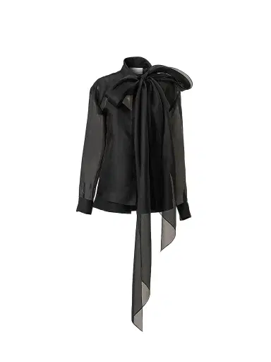 Carolina Herrera Women's Silk Chiffon Bow Blouse - Black | Thumbnail 1