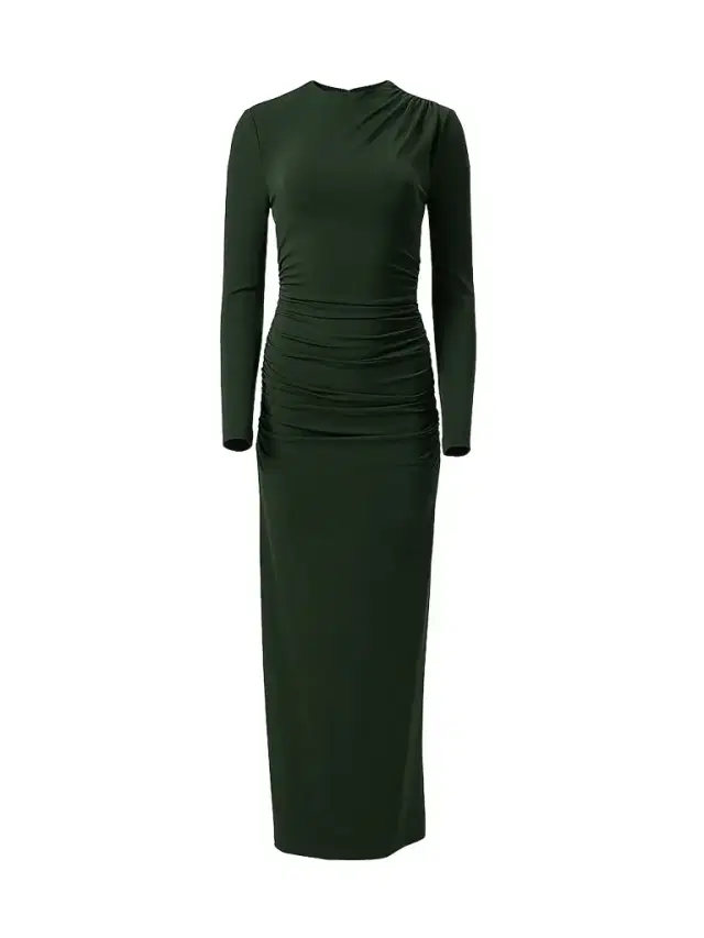 Carolina Herrera Women's Draped Jersey Long-Sleeve Gown - Forest Green
