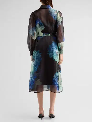 Elie Tahari Women's Romy Floral Organza Self-Belt Midi Shirtdress - Twilight Floral Print | Thumbnail 3