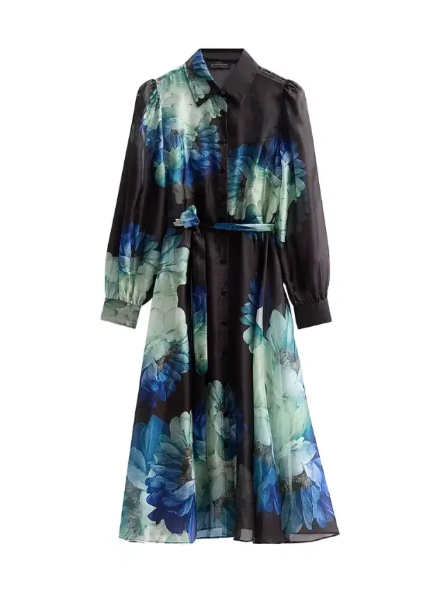 Elie Tahari Women's Romy Floral Organza Self-Belt Midi Shirtdress - Twilight Floral Print