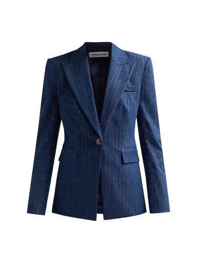 Veronica Beard Women's Naira Striped Cotton-Blend Single-Breasted Dickey Jacket - Medium Indigo Copper - Size 16 | Thumbnail 1 Veronica Beard Women's Naira Striped Cotton-Blend Single-Breasted Dickey Jacket - Medium Indigo Copper - Size 16 | Thumbnail 1