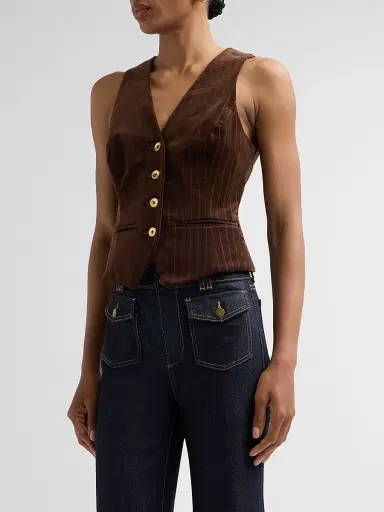 Ramy Brook Women's Noelle Pinstriped Cotton-Blend Vest - Heritage Brown | Thumbnail 4 Ramy Brook Women's Noelle Pinstriped Cotton-Blend Vest - Heritage Brown | Thumbnail 4