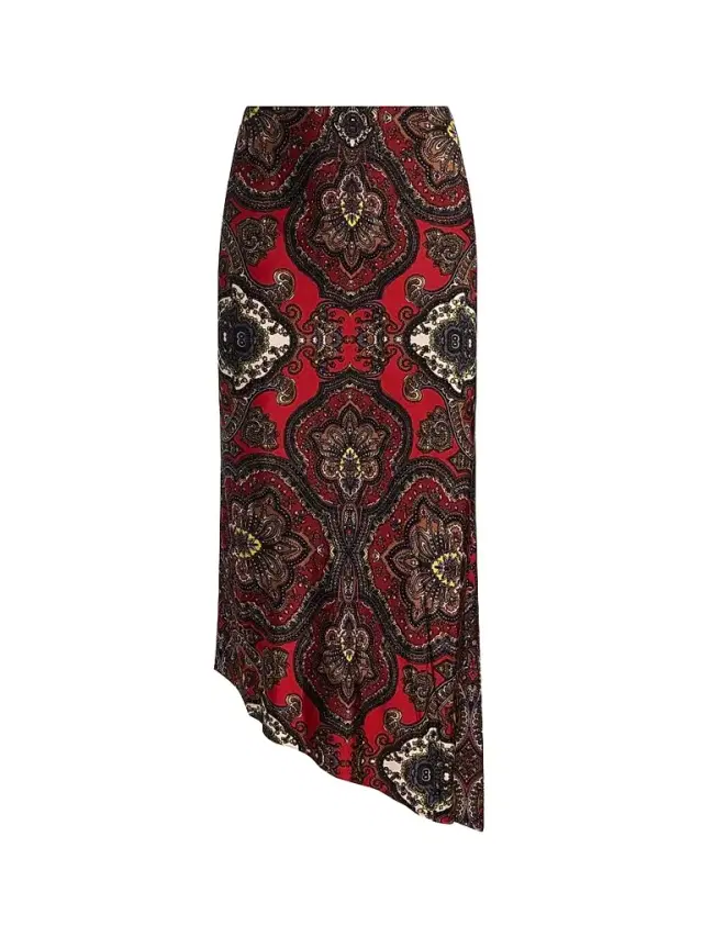 Alice + Olivia Women's Maeve Paisley Asymmetric Slip Midi Skirt - Bon Voyage Hibiscus Multi