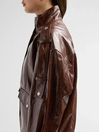 3.1 Phillip Lim Women's Faux-Leather Bomber Jacket - Espresso - Size Large | Thumbnail 5 3.1 Phillip Lim Women's Faux-Leather Bomber Jacket - Espresso - Size Large | Thumbnail 5