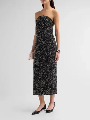 Milly Women's Kait Beaded Midi Dress - Black Silver | Thumbnail 4