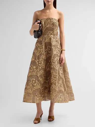 Milly Women's Petunia Embroidered Lace Dress - Gold Multi | Thumbnail 2