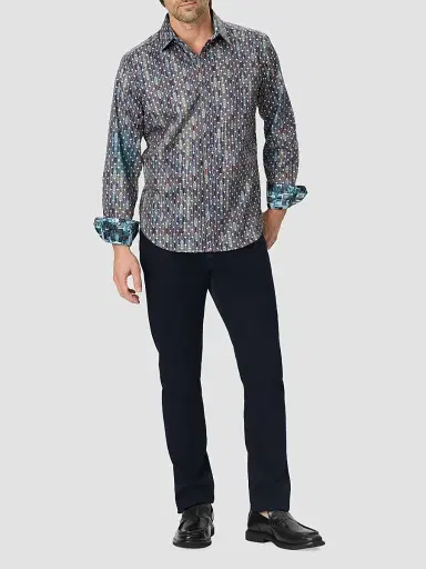 Robert Graham Men's Missing Links Printed Stretch-Cotton Shirt | Thumbnail 2 Robert Graham Men's Missing Links Printed Stretch-Cotton Shirt | Thumbnail 2