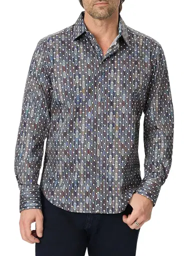 Robert Graham Men's Missing Links Printed Stretch-Cotton Shirt | Thumbnail 1 Robert Graham Men's Missing Links Printed Stretch-Cotton Shirt | Thumbnail 1