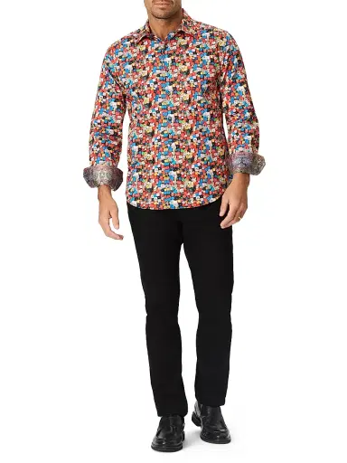 Robert Graham Men's Snake Eyes Dice-Print Stretch Cotton Shirt - Size XXL | Thumbnail 2