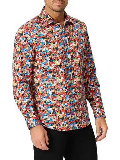 Robert Graham Men's Snake Eyes Dice-Print Stretch Cotton Shirt - Size XXL | Thumbnail 3