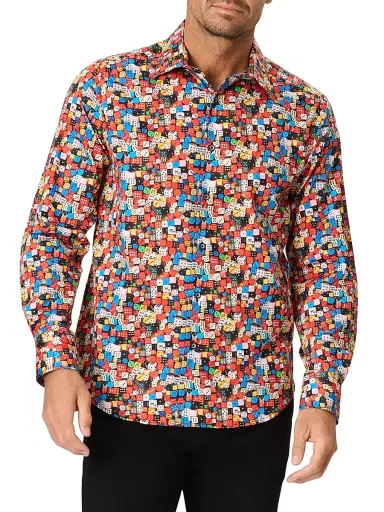 Robert Graham Men's Snake Eyes Dice-Print Stretch Cotton Shirt - Size XXL | Thumbnail 1