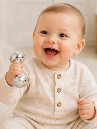 Cunill Beaded Sterling Silver Barbell Baby Rattle - Silver | Thumbnail 6