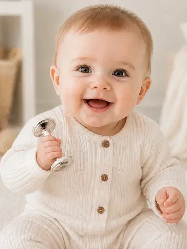 Cunill Sterling Silver Barbell Baby Rattle - Silver | Thumbnail 7
