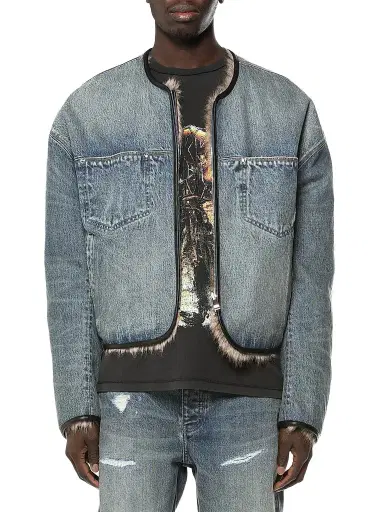 Purple Brand Men's Reversible Faux Fur & Denim Jacket - Blue | Thumbnail 1 Purple Brand Men's Reversible Faux Fur & Denim Jacket - Blue | Thumbnail 1