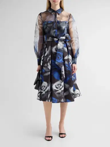 THEIA Women's Agatha Floral Organza Shirtdress - Blurred Roses Shadowpetal - Size 16 | Thumbnail 2