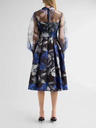 THEIA Women's Agatha Floral Organza Shirtdress - Blurred Roses Shadowpetal - Size 16 | Thumbnail 3