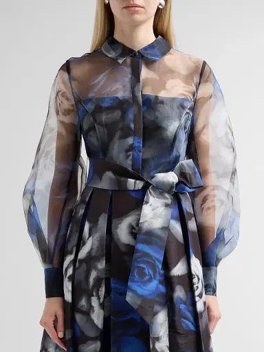 THEIA Women's Agatha Floral Organza Shirtdress - Blurred Roses Shadowpetal - Size 16 | Thumbnail 5