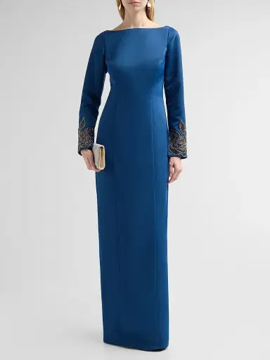 THEIA Women's Thea Embellished-Cuff Duchess Satin Gown - Shadow Petal - Size 16 | Thumbnail 2