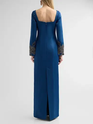 THEIA Women's Thea Embellished-Cuff Duchess Satin Gown - Shadow Petal - Size 16 | Thumbnail 3