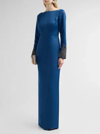 THEIA Women's Thea Embellished-Cuff Duchess Satin Gown - Shadow Petal - Size 16 | Thumbnail 4