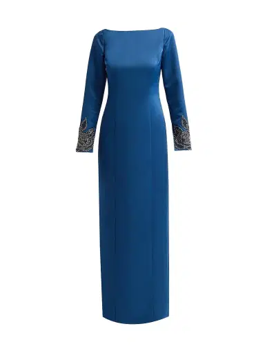 THEIA Women's Thea Embellished-Cuff Duchess Satin Gown - Shadow Petal - Size 16 | Thumbnail 1