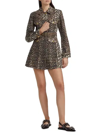 Ganni Women's Leopard Print Denim Mini Shirtdress - Leopard | Thumbnail 2