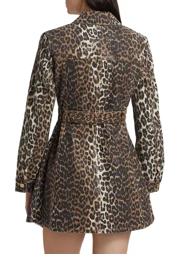 Ganni Women's Leopard Print Denim Mini Shirtdress - Leopard | Thumbnail 5
