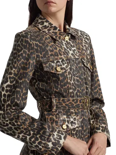 Ganni Women's Leopard Print Denim Mini Shirtdress - Leopard | Thumbnail 6